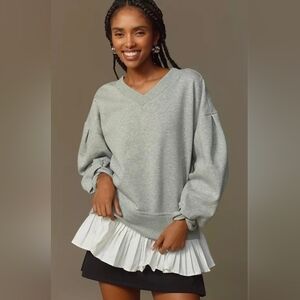 MAEVE anthropologyoversized mixed media pleated pullover sweatshirt gray/white S
